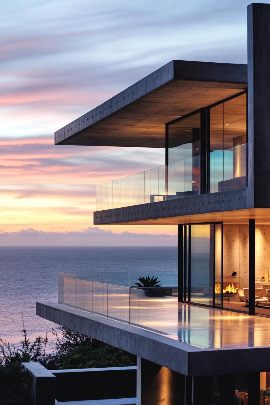 modern beach house precast concrete facade in reflective epoxy finish with stunning ocean views 1