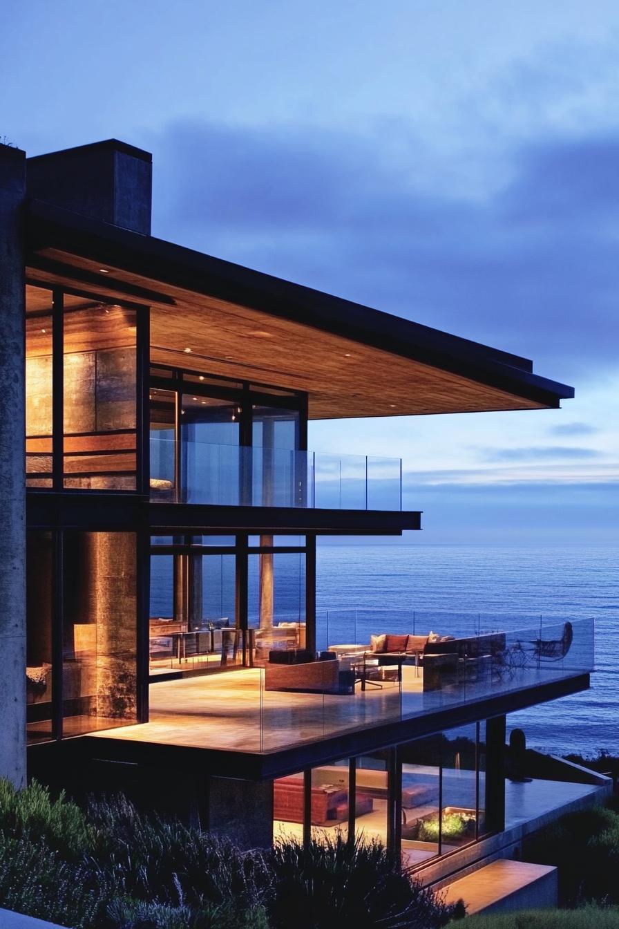 modern beach house precast concrete facade in reflective epoxy finish with stunning ocean views 2