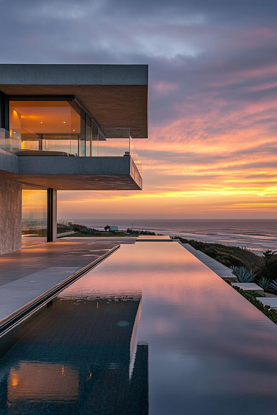 modern beach house precast concrete facade in reflective epoxy finish with stunning ocean views 3