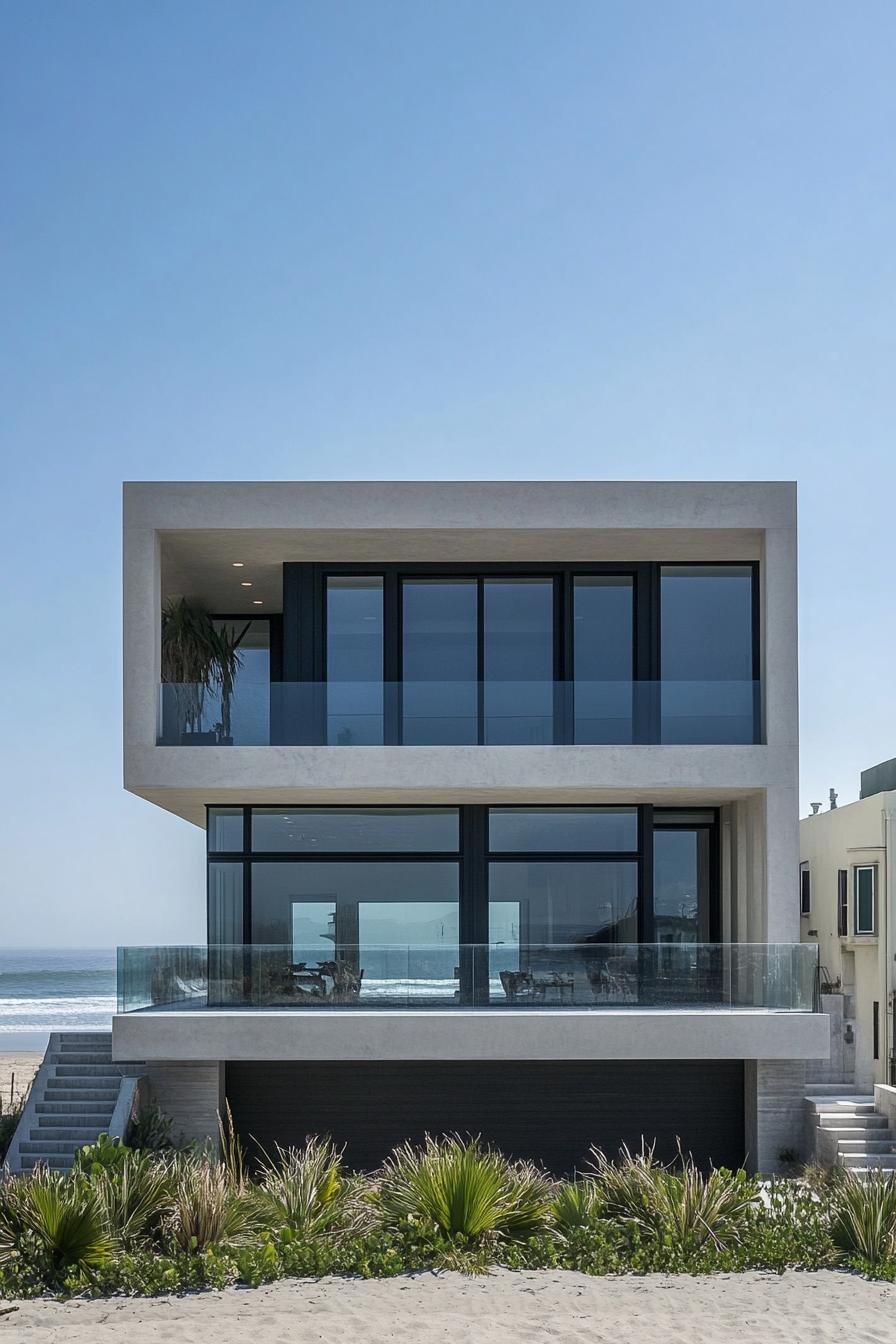 modern beach house precast concrete facade in reflective epoxy finish with stunning ocean views