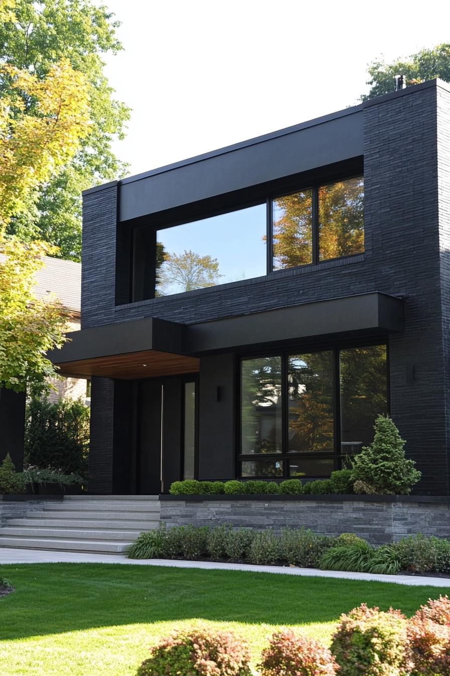 modern black stucco house facade with bold architectural lines 1