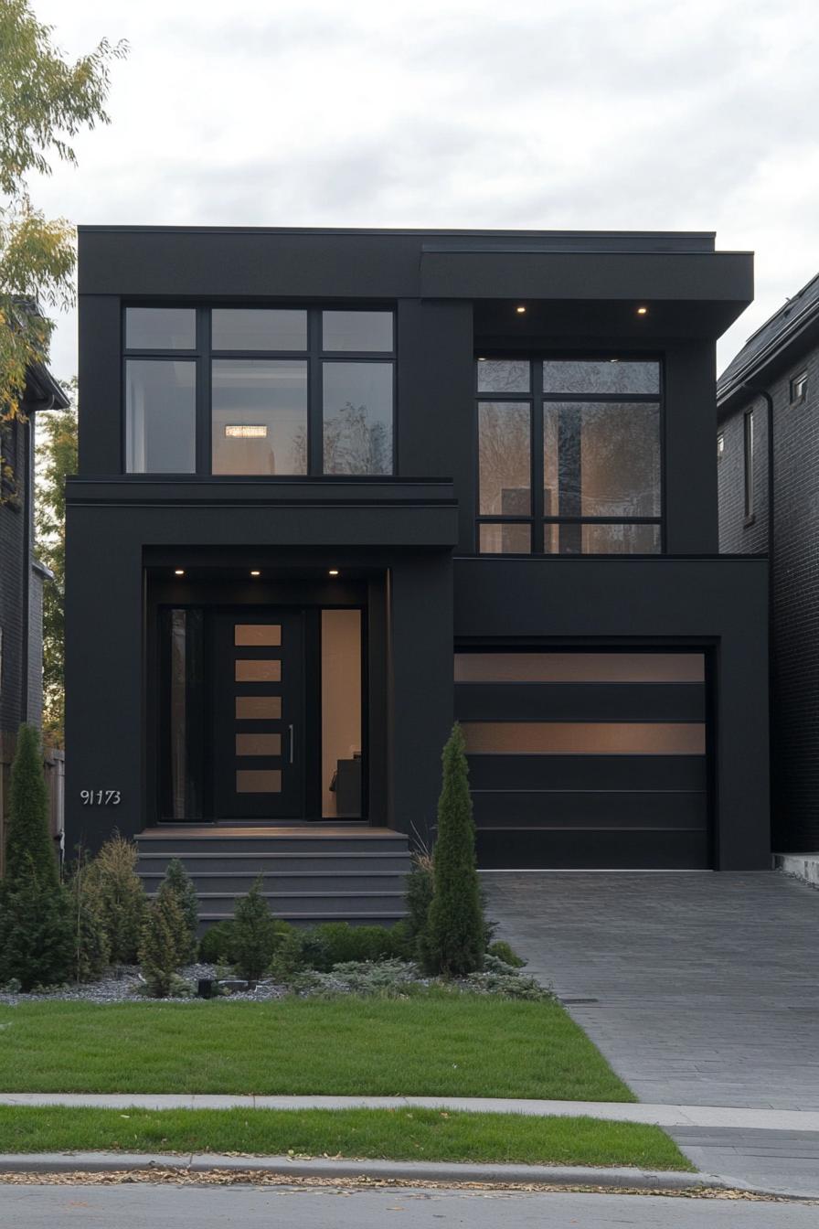 modern black stucco house facade with bold architectural lines 2