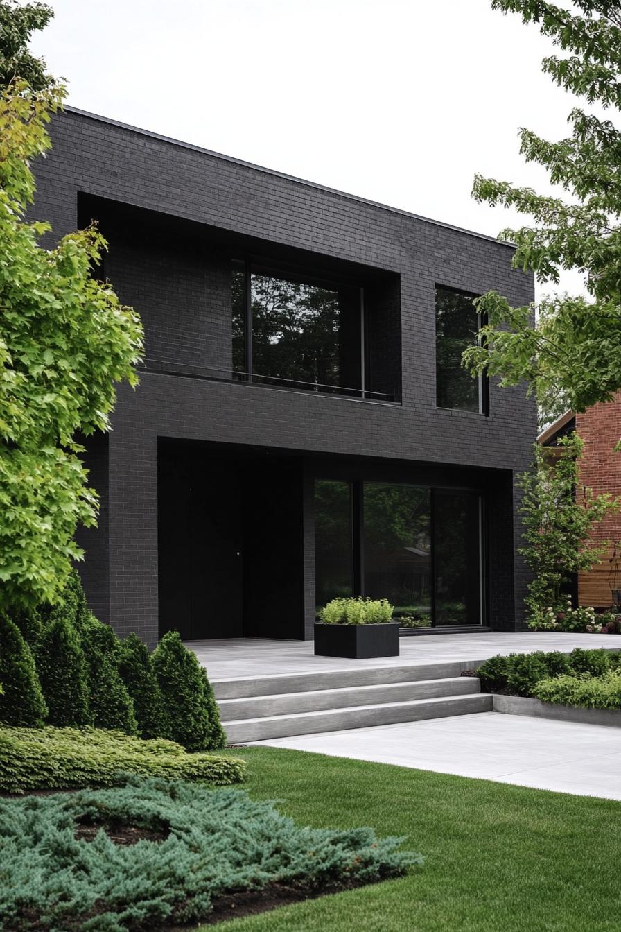 modern black stucco house facade with bold architectural lines 3