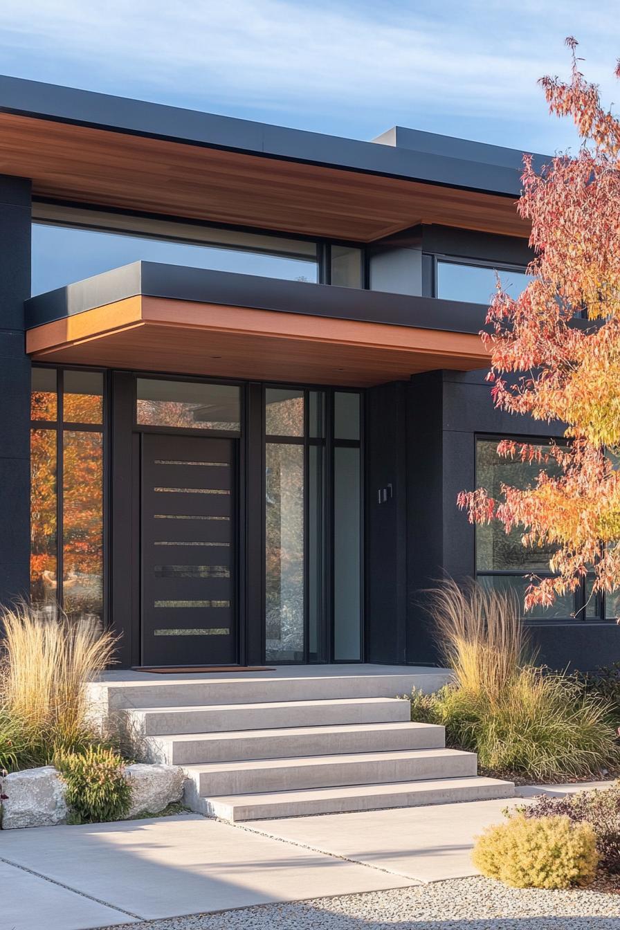 modern black stucco house facade with bold architectural lines