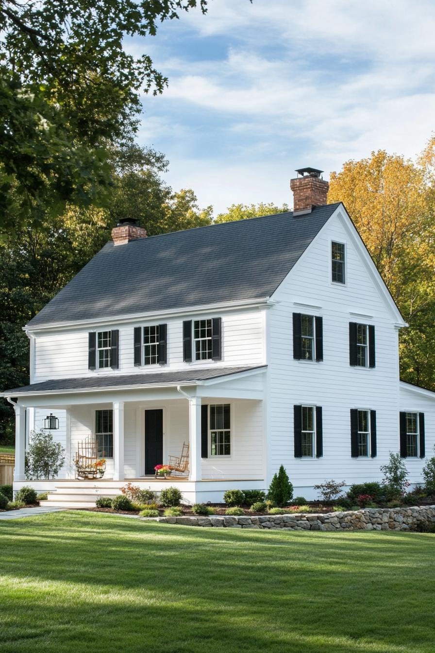 modern colonial white clapboard saltbox house