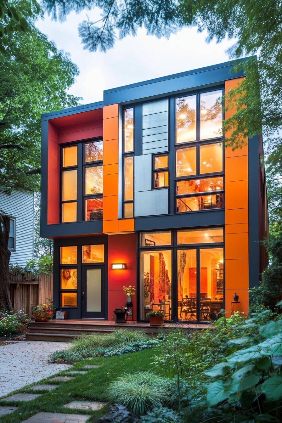 modern house facade with assymetrical windows and bold colors 1