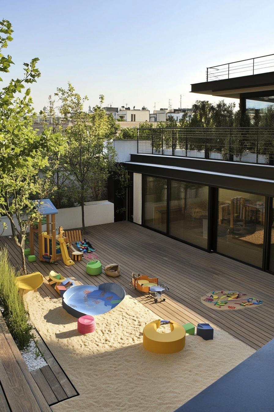 modern house rooftop deck childrens play area