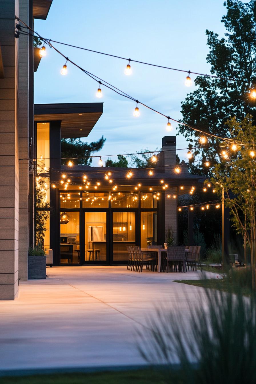 modern house yard with string LED lighting 1