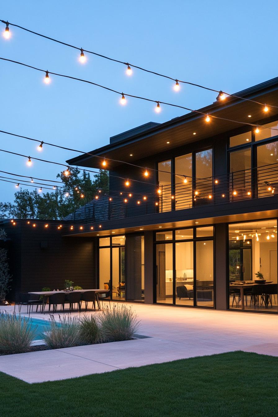 modern house yard with string LED lighting 2