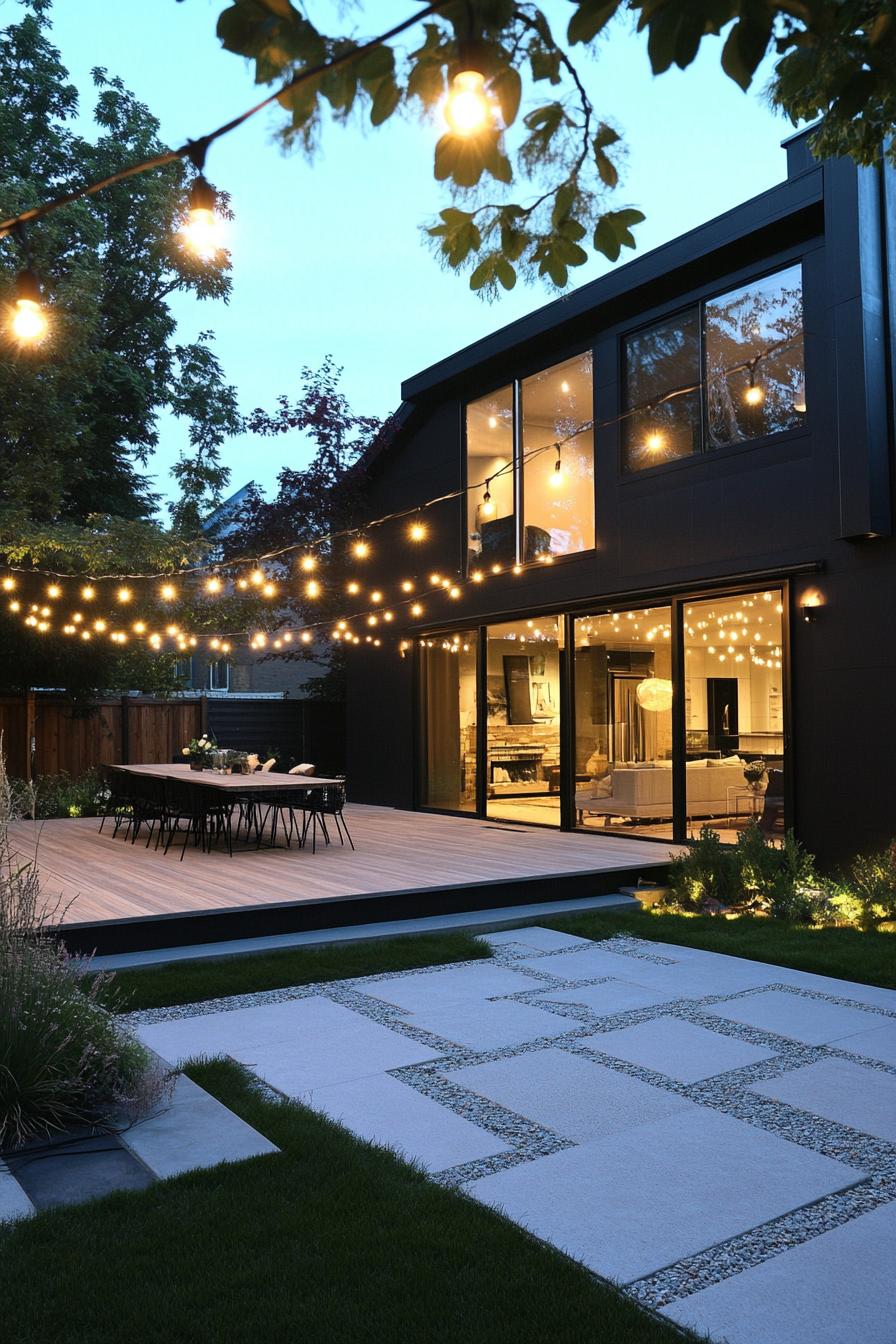 modern house yard with string LED lighting 3