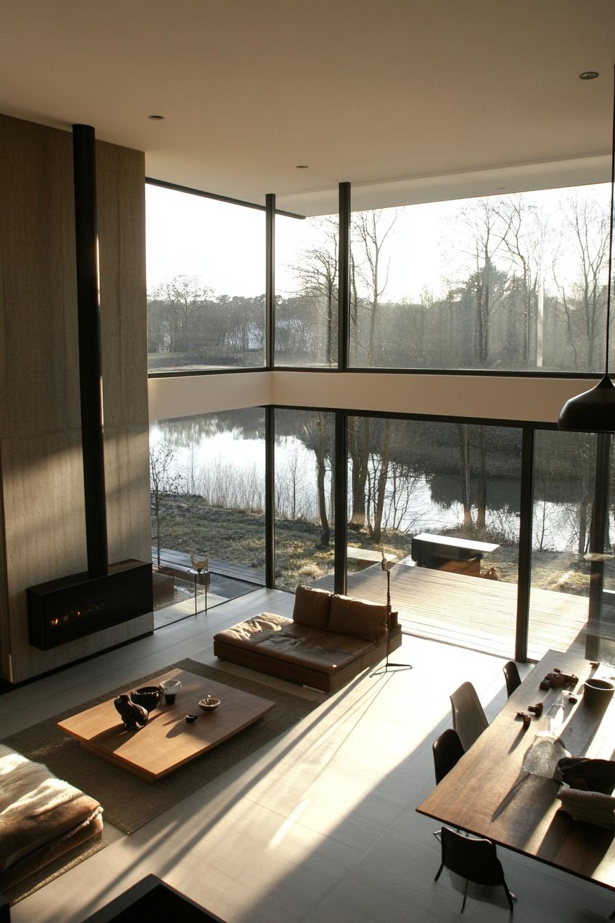 modern minimalist home with open plan and floor to ceiling windows 1