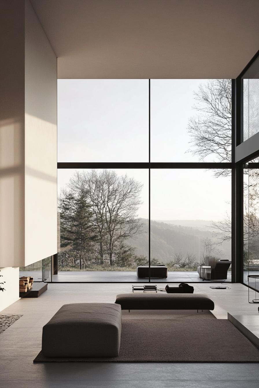 modern minimalist home with open plan and floor to ceiling windows 3