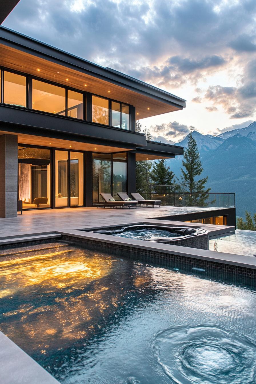 modern mountain home pool with hot tub stunning mountain views 3