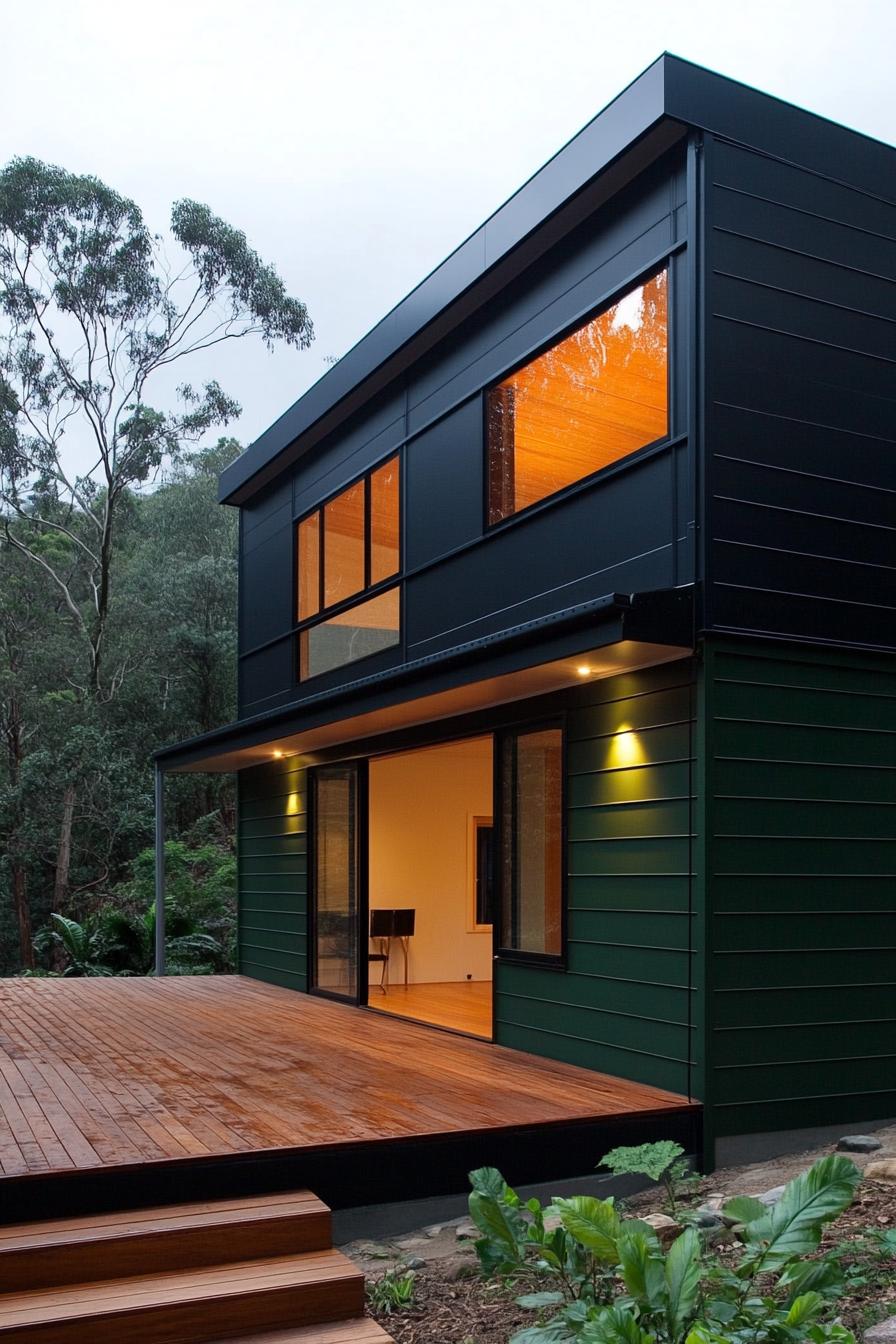 modern rainwater harvest house design with dark green cladding 2