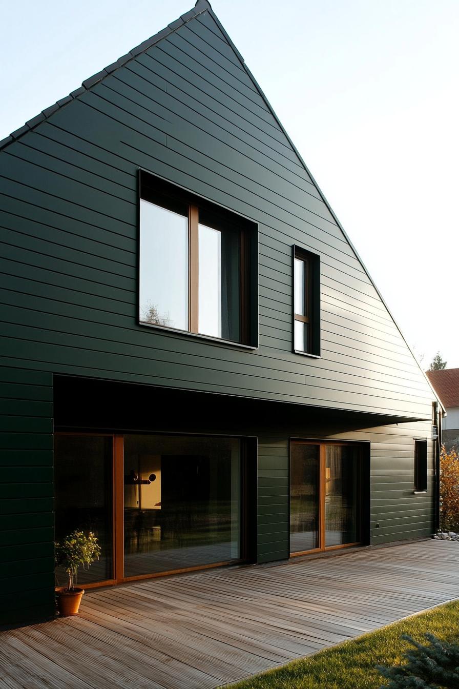 modern rainwater harvest house design with dark green cladding 3