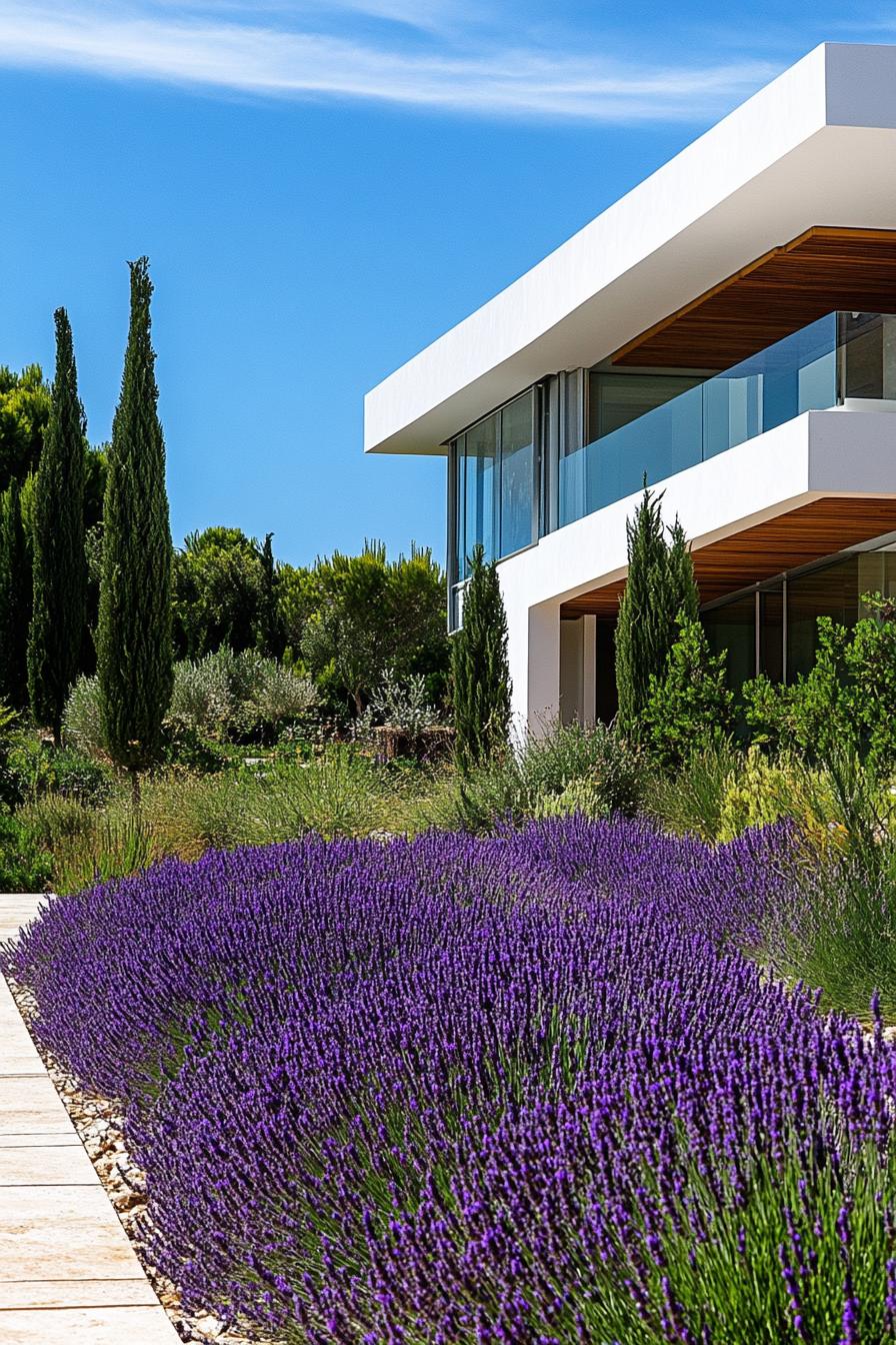 modern spanish villa landscape with lavenders 1