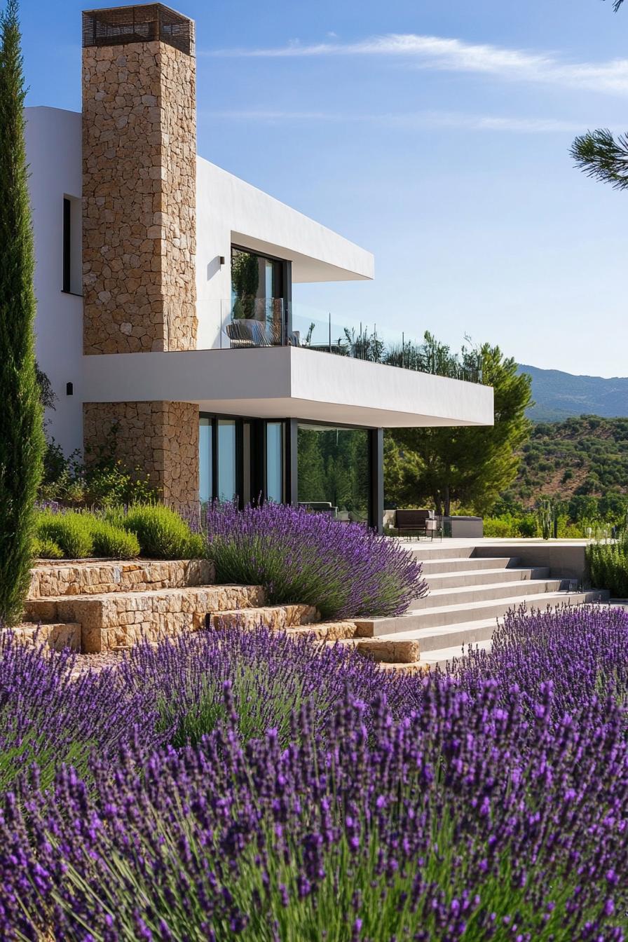 modern spanish villa landscape with lavenders 2