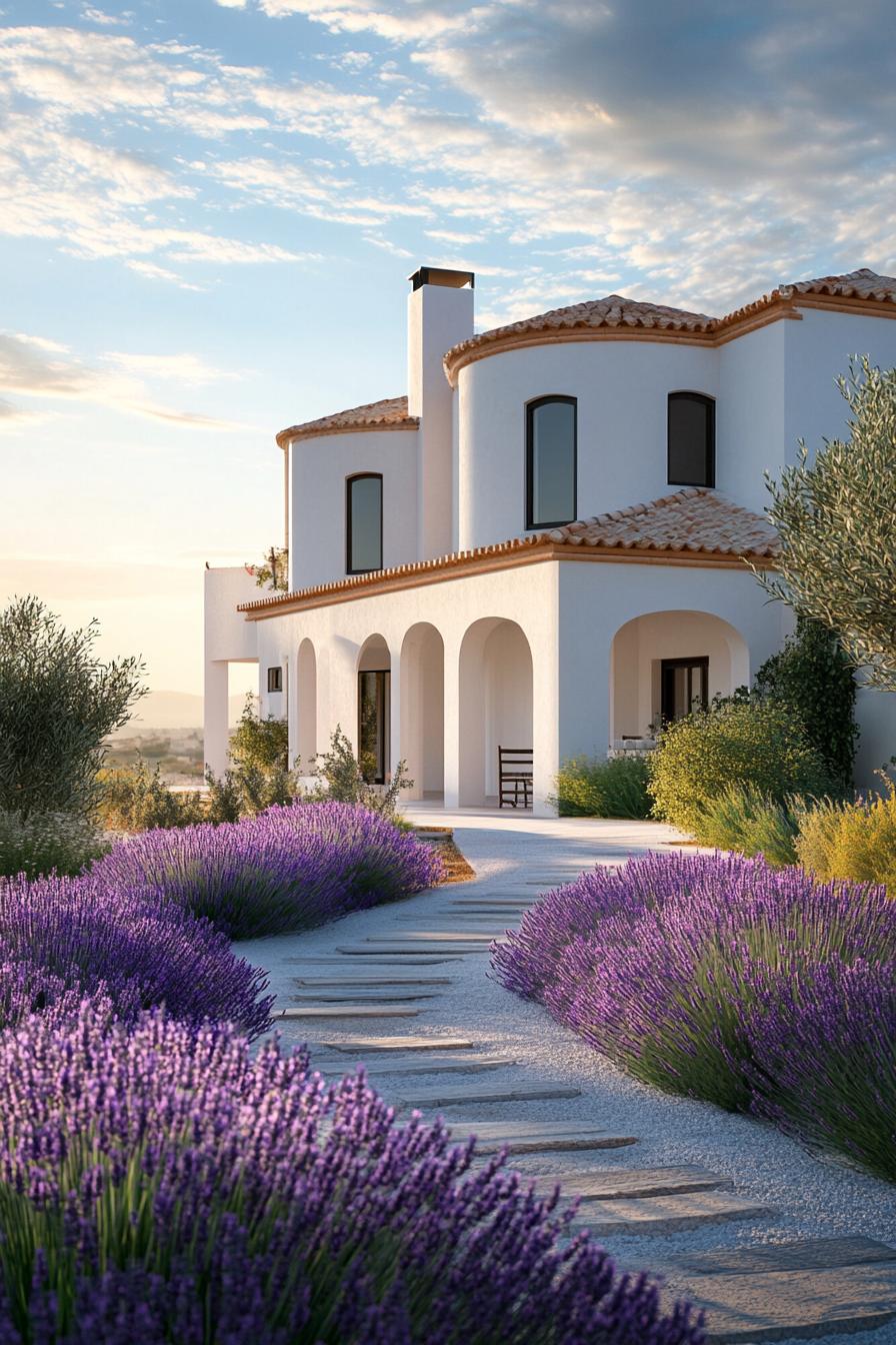 modern spanish villa landscape with lavenders