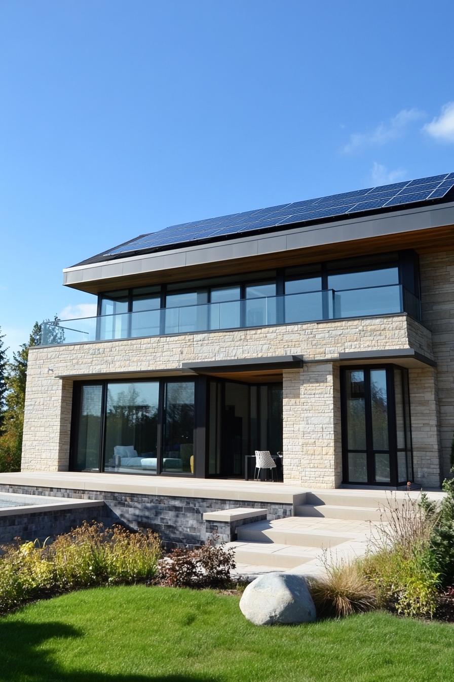 modern suburban mansion with rooftop solar panels 1