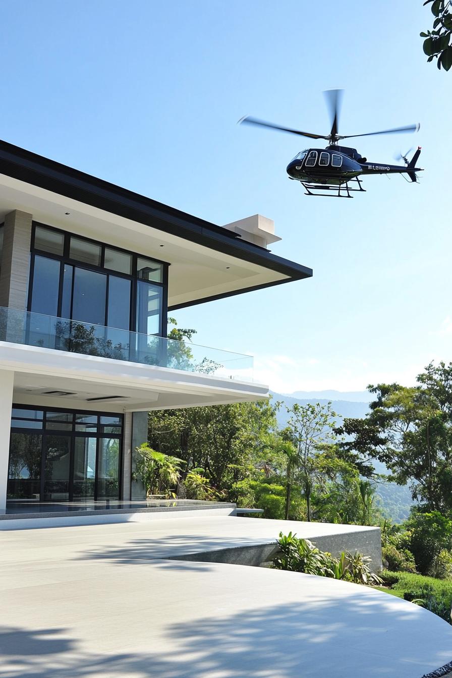 modern villa with helipad