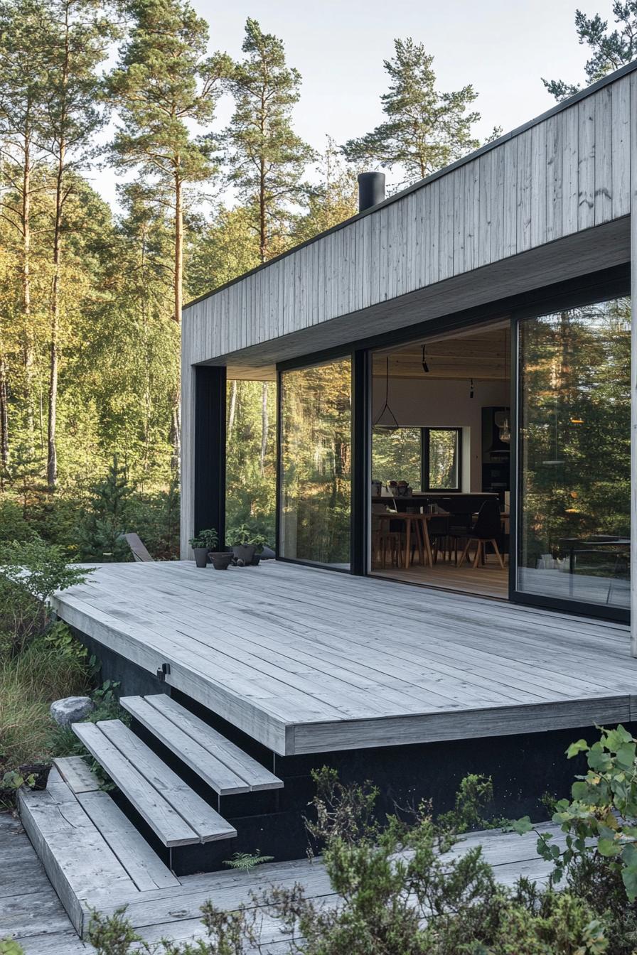 scandinavian house in the woods with lush forest views