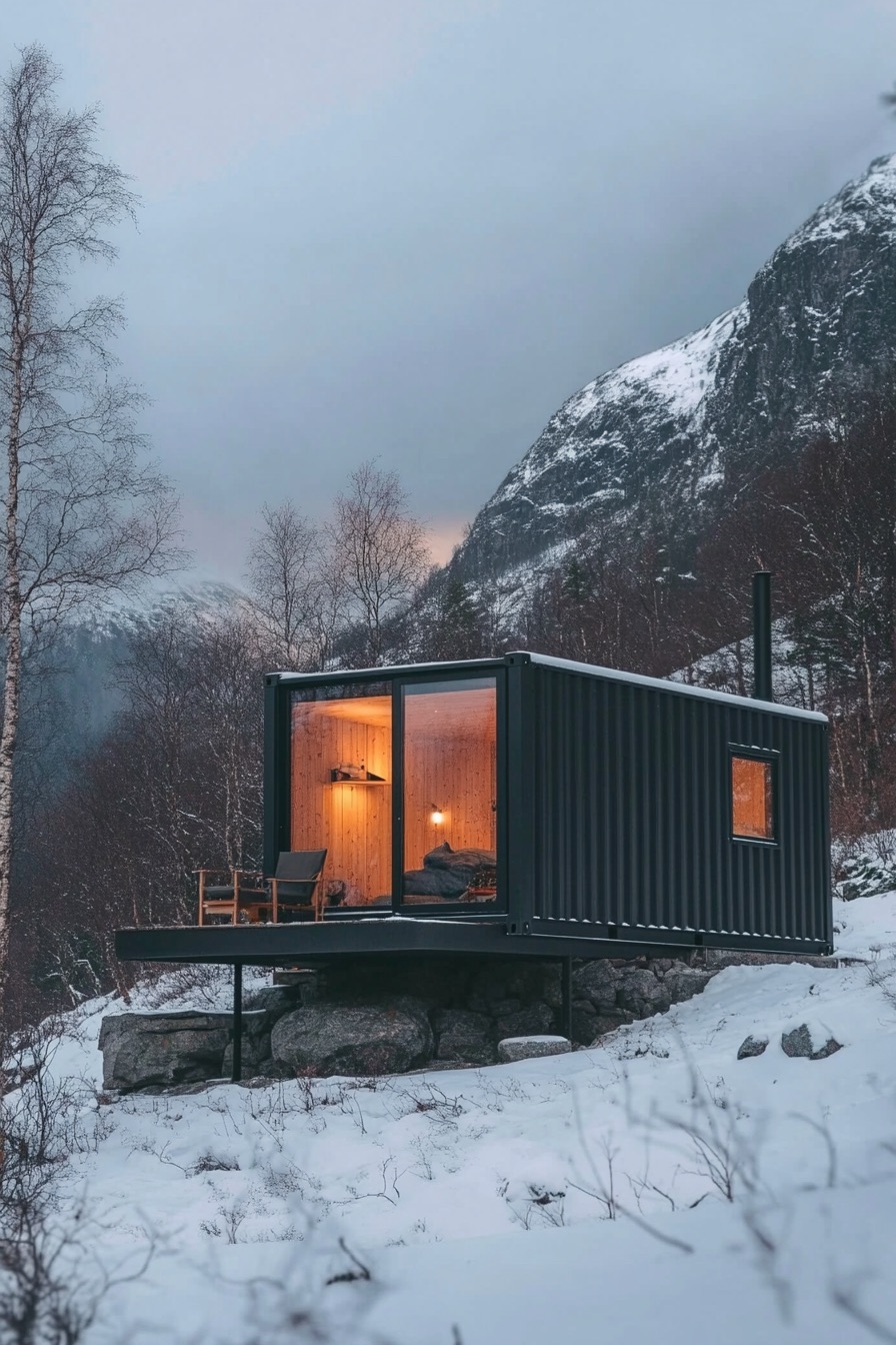 shipping container cabin minimalist scandinavian 2