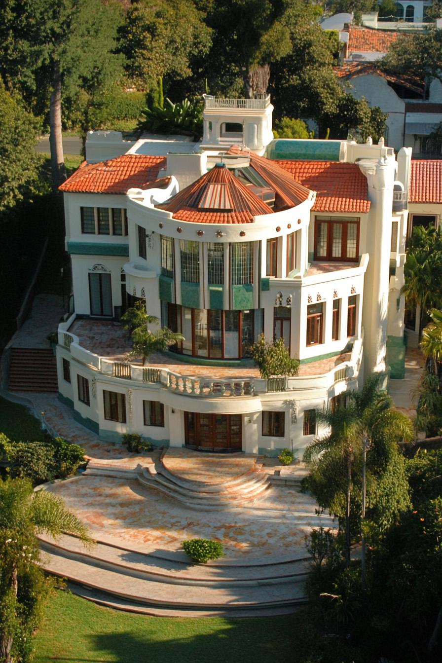 unique giant art deco mansion near above view 1