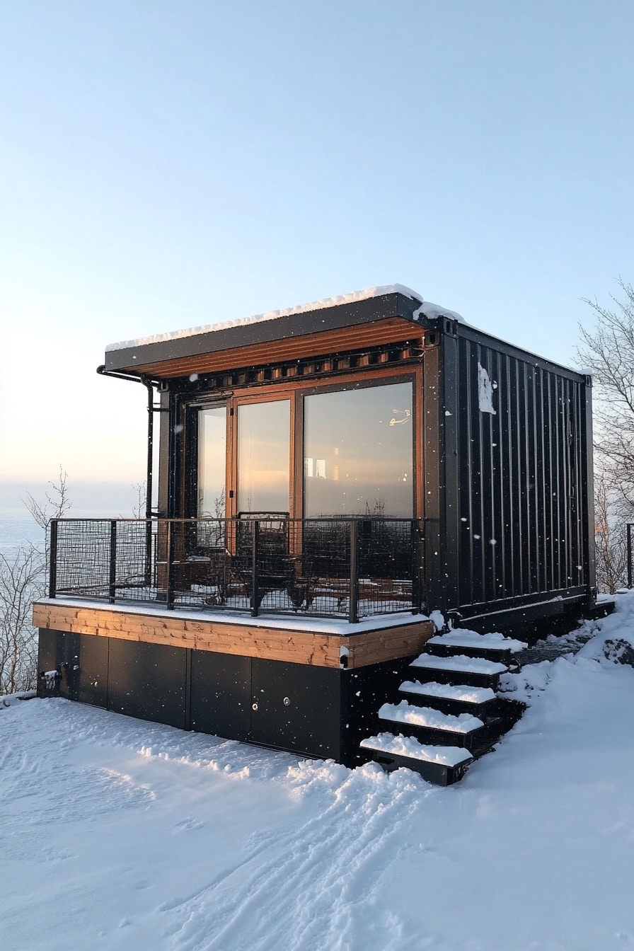 shipping container cabin winter 1