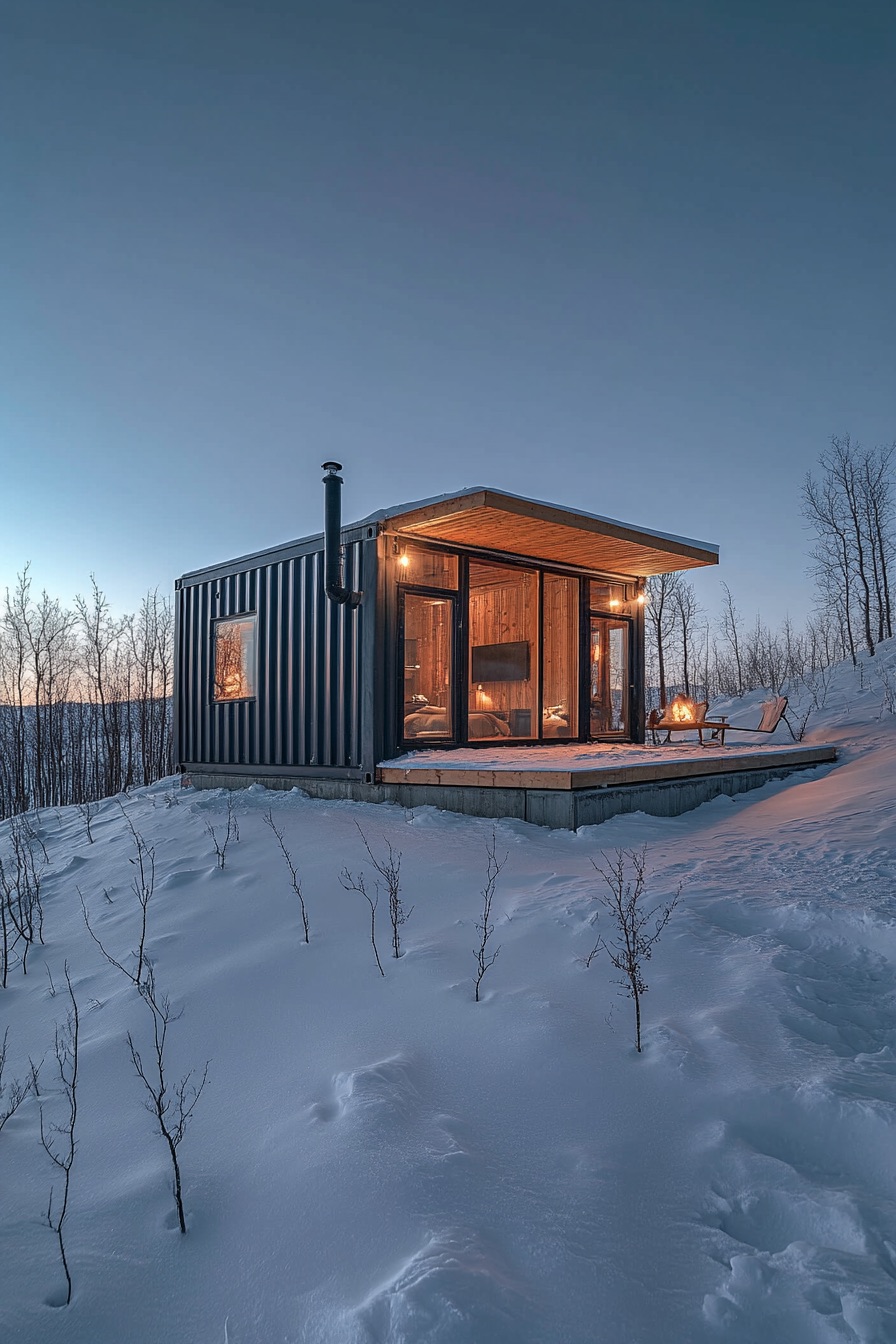 shipping container cabin winter 4