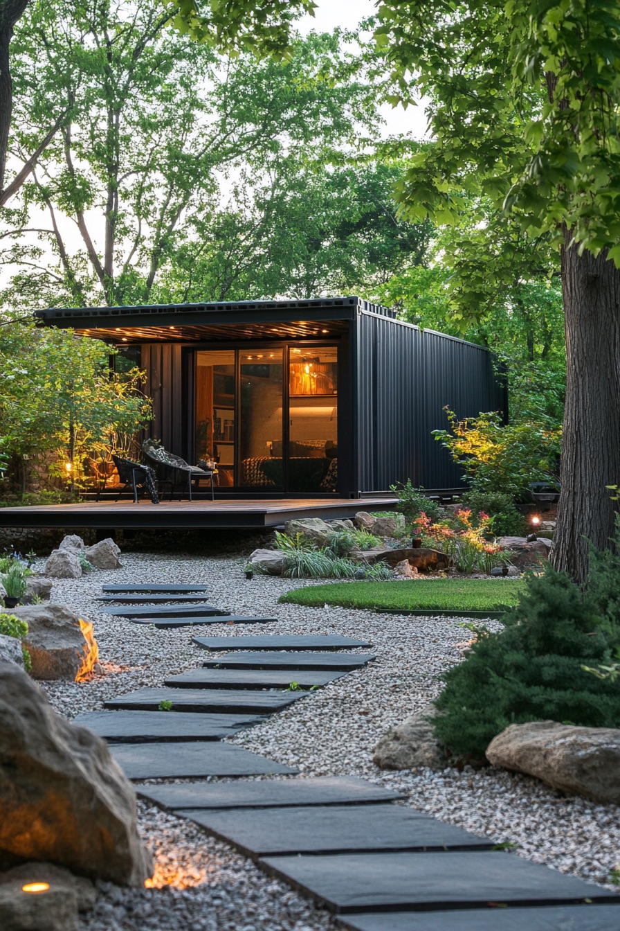 shipping container cabin zen garden 1