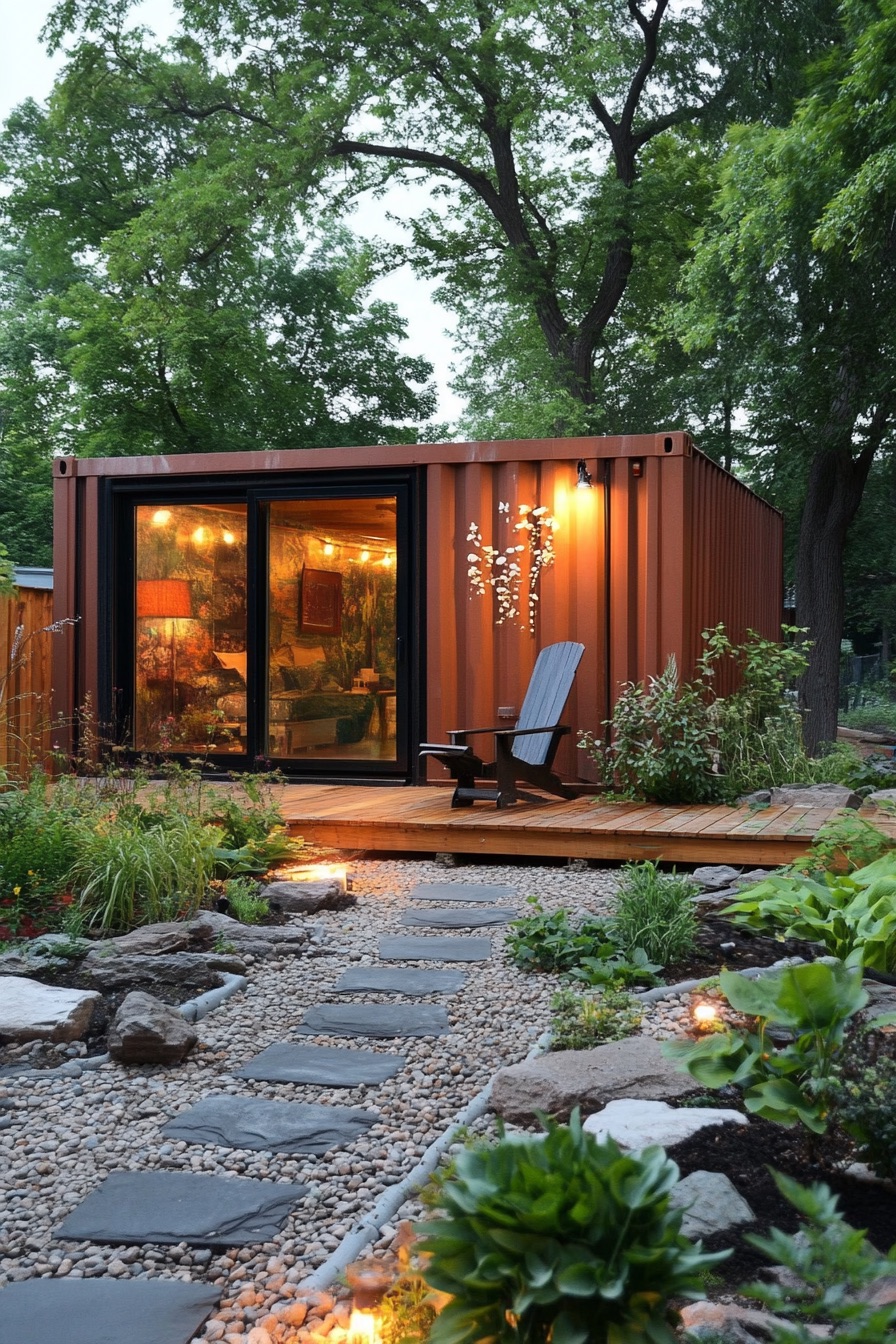 shipping container cabin zen garden 2