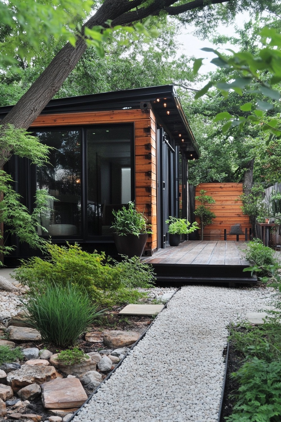 shipping container cabin zen garden 3