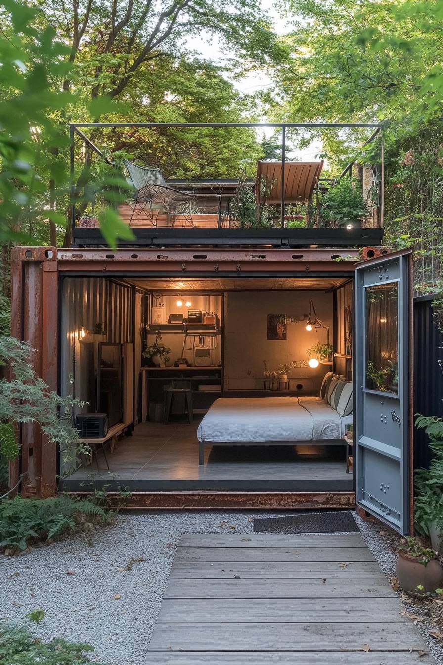 shipping container cabin zen garden 4