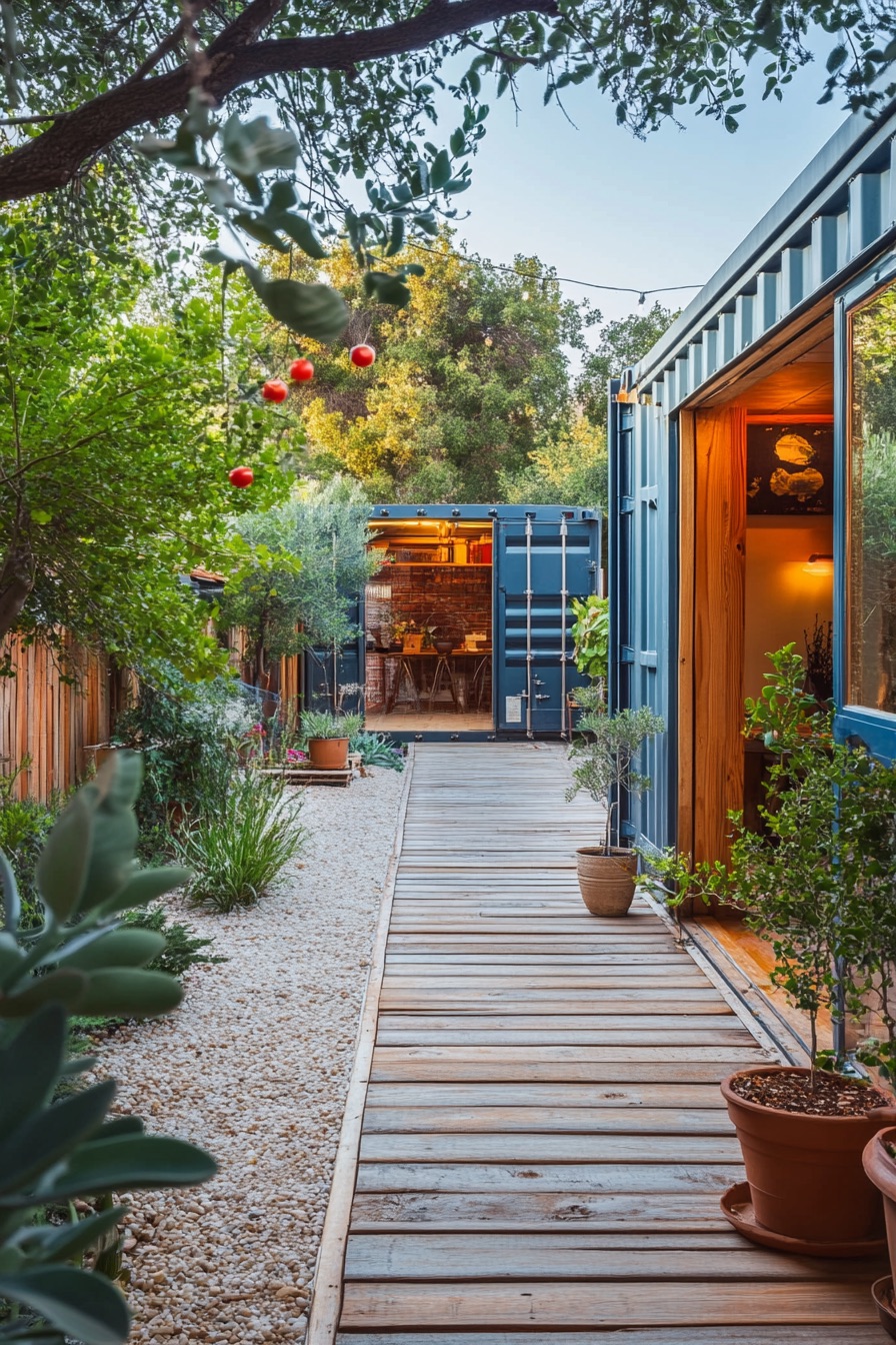 shipping container cabin mediterranean courtyard 1