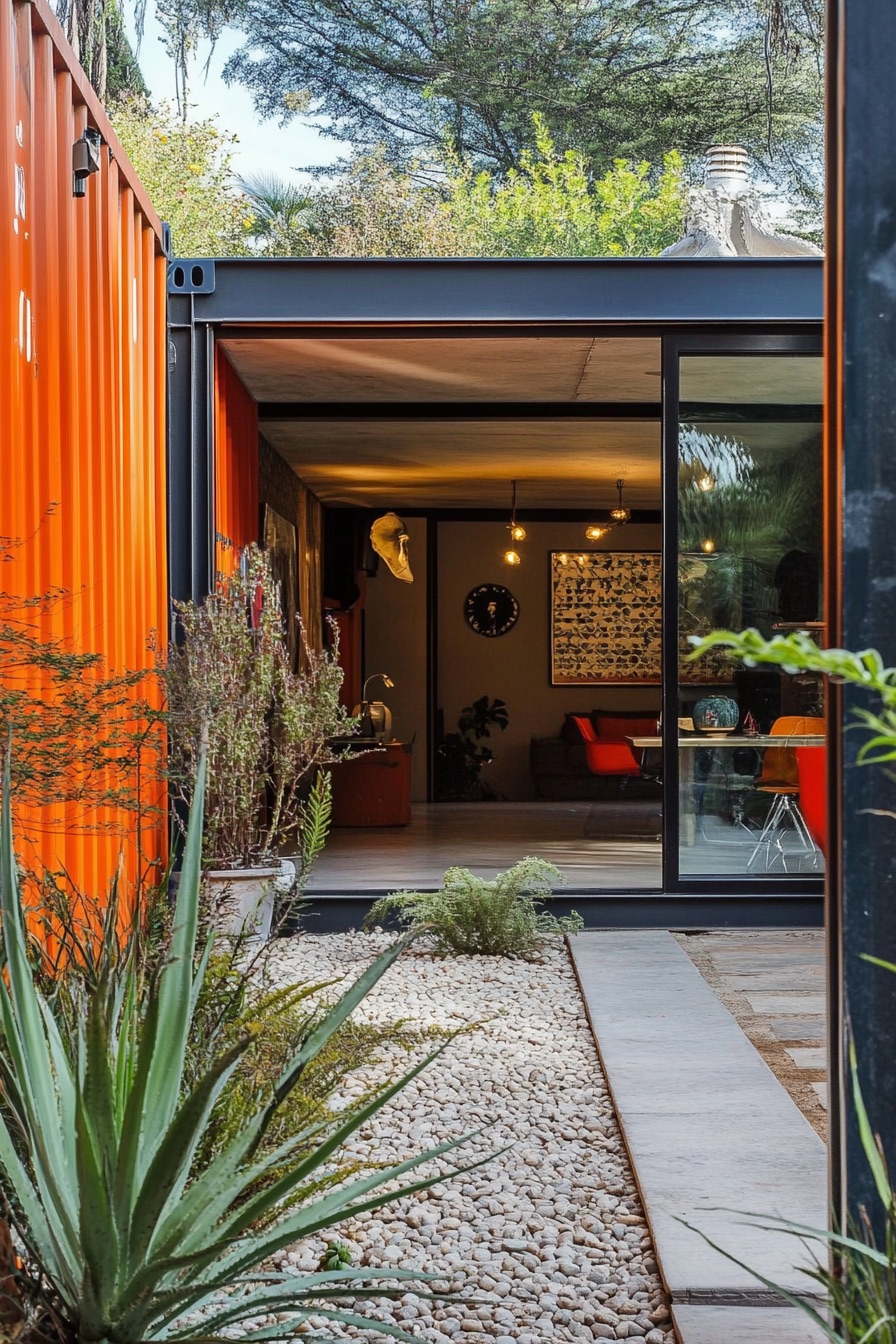 shipping container cabin mediterranean courtyard 2