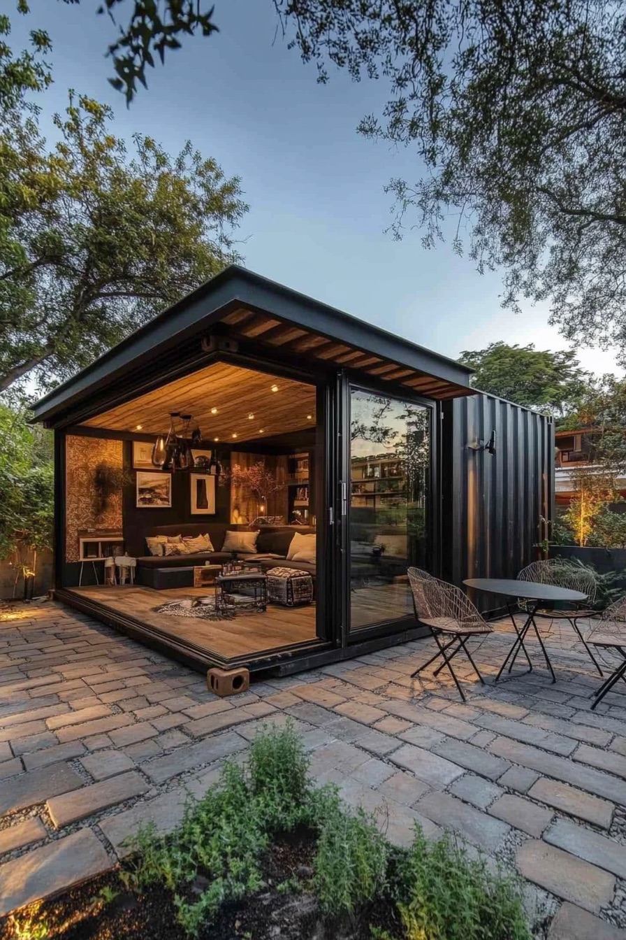 shipping container cabin mediterranean courtyard 3