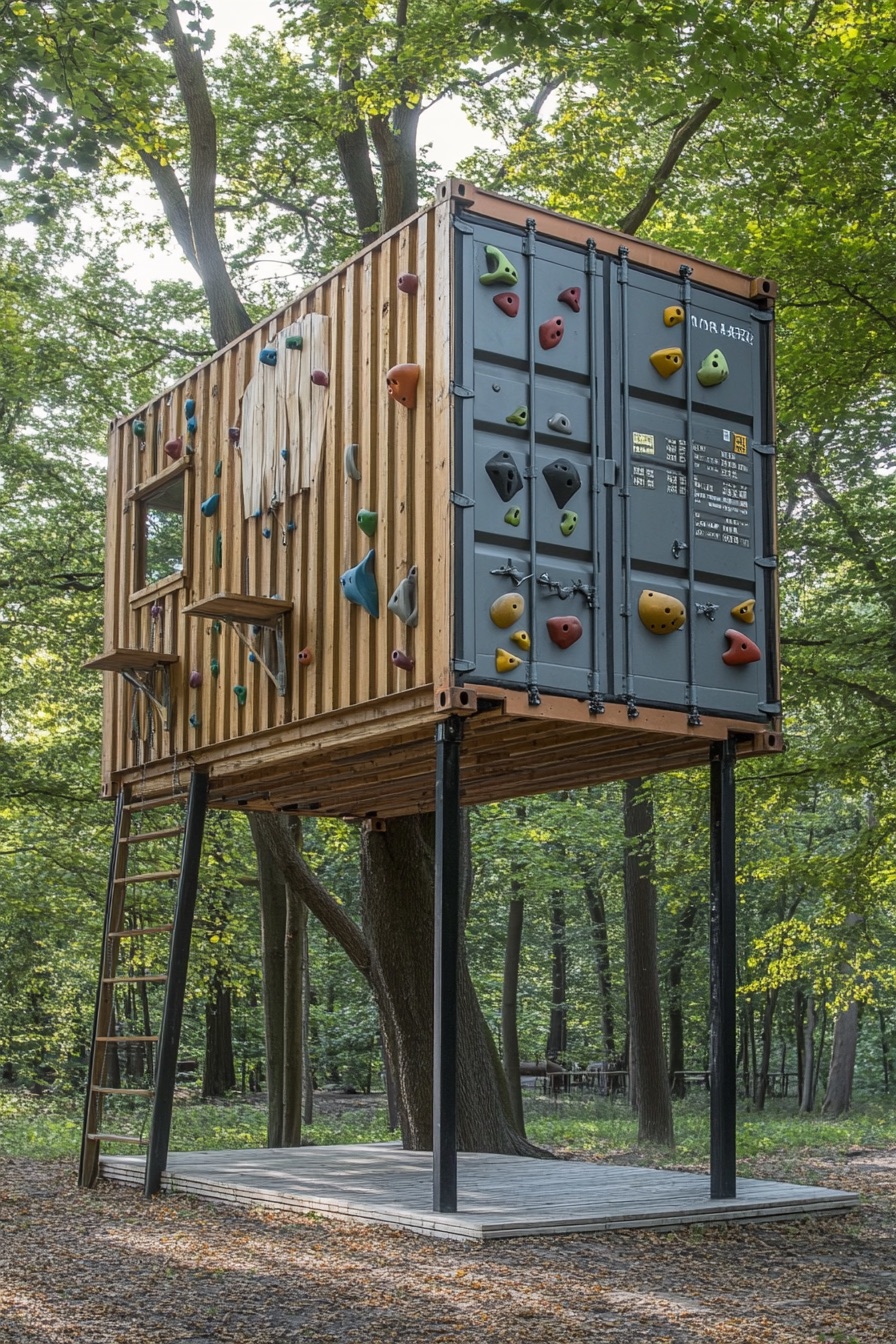 shipping container cabin climbing walls 2