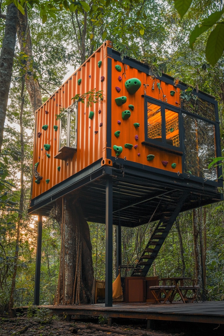 shipping container cabin climbing walls 3