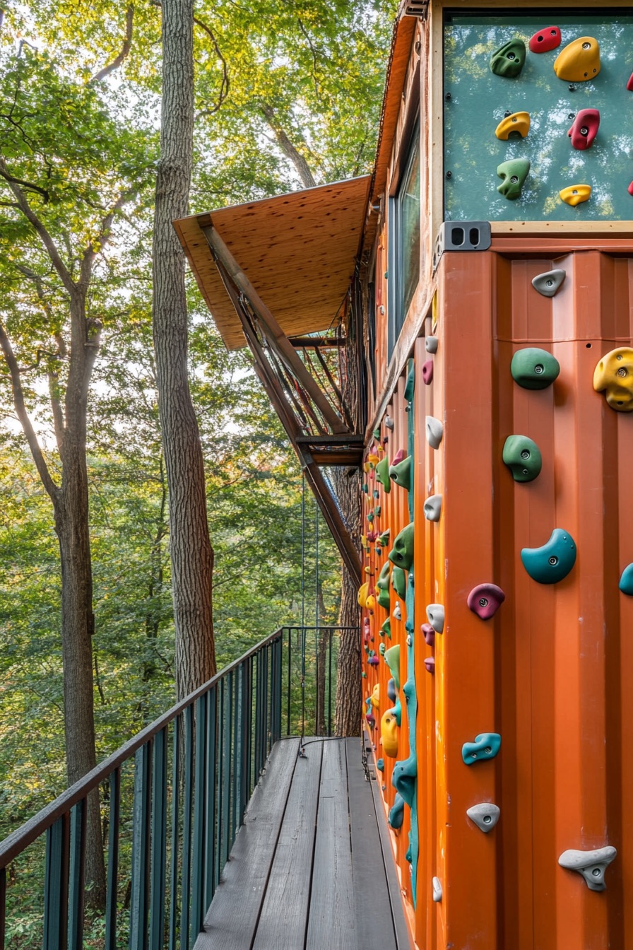 shipping container cabin climbing walls 4