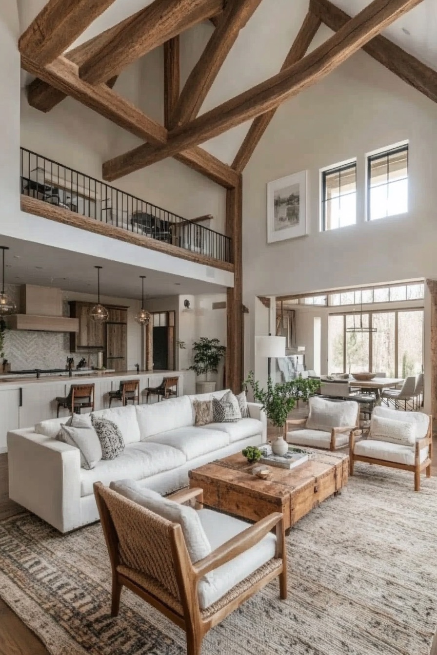 high ceiling exposed wooden beams 1