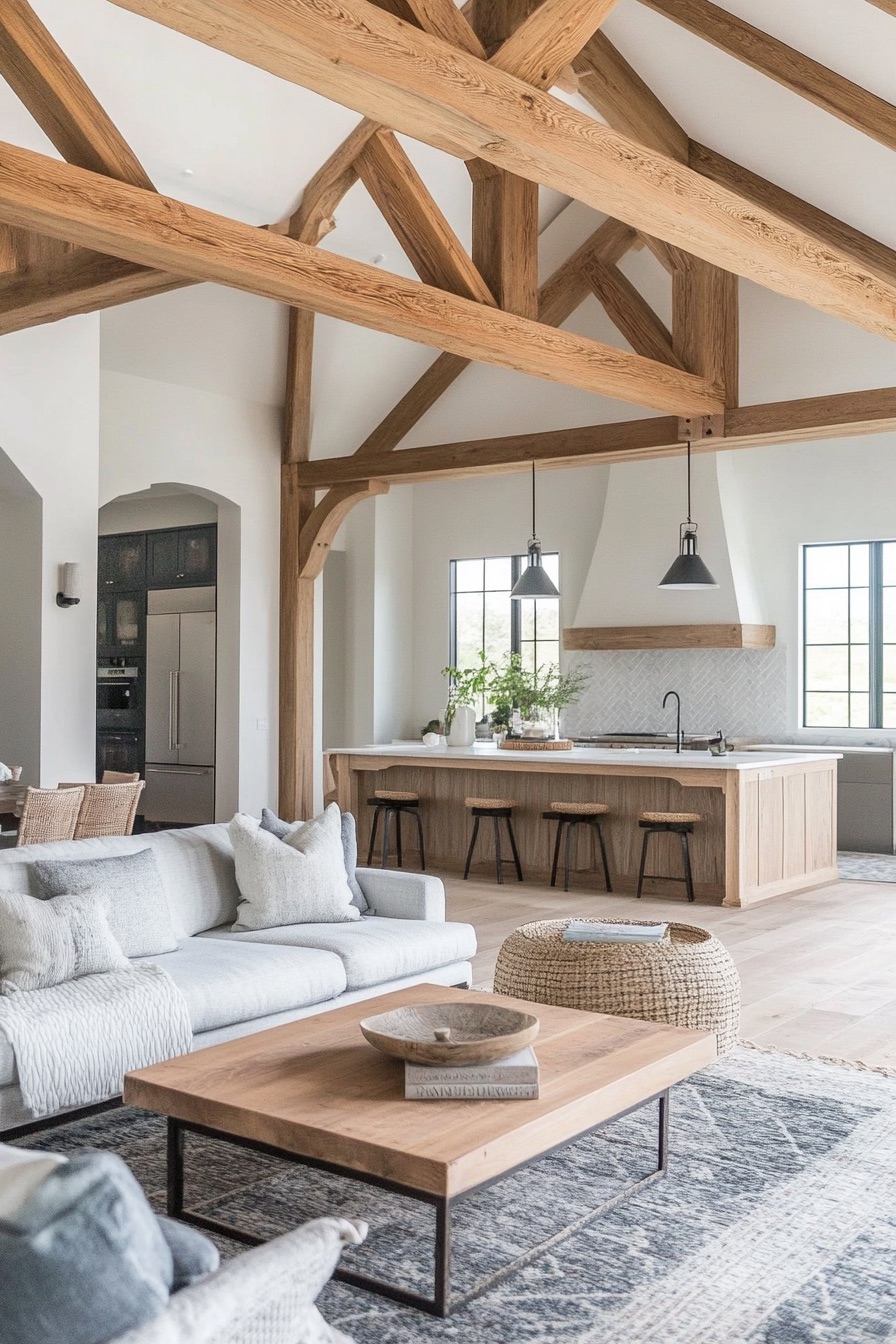 high ceiling exposed wooden beams 2