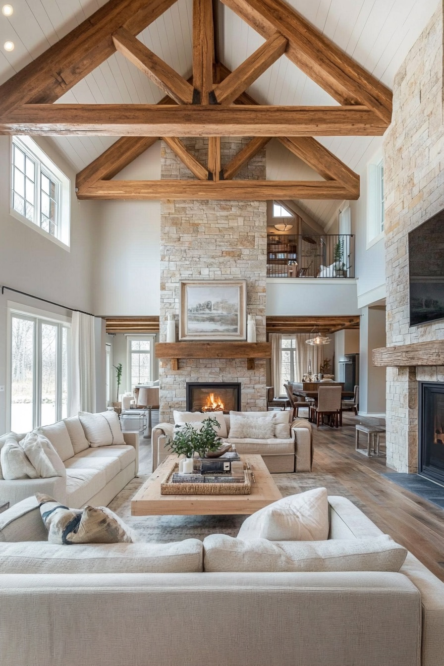 high ceiling exposed wooden beams 3