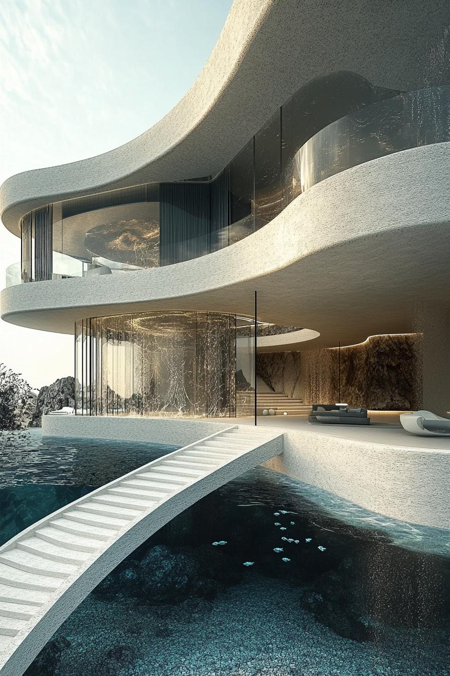 massive modern palace mansion with underwater facilities