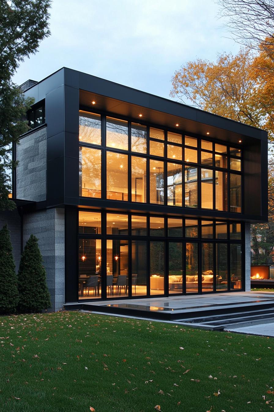 matter black steel and glass modern house facade 1