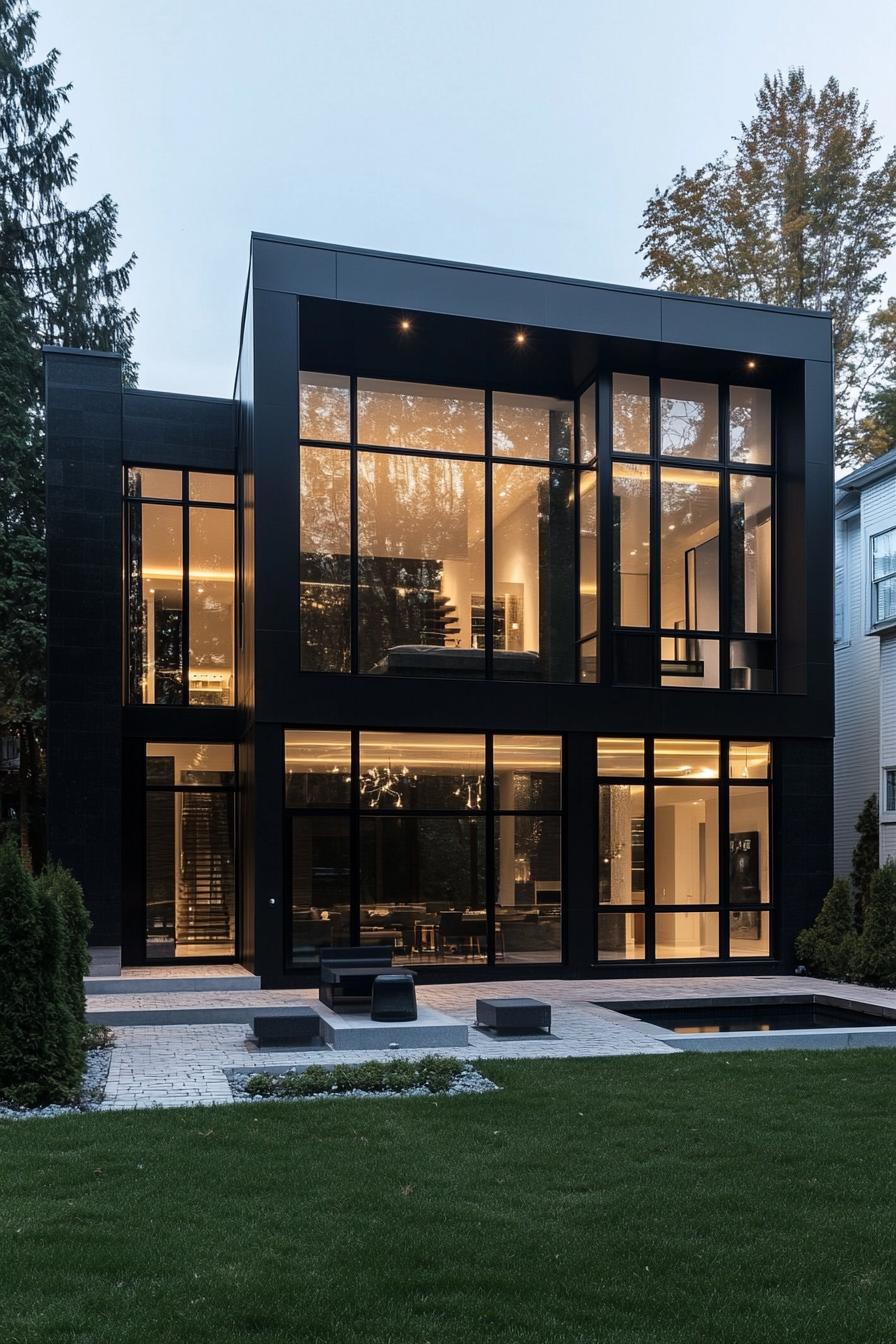 matter black steel and glass modern house facade 2