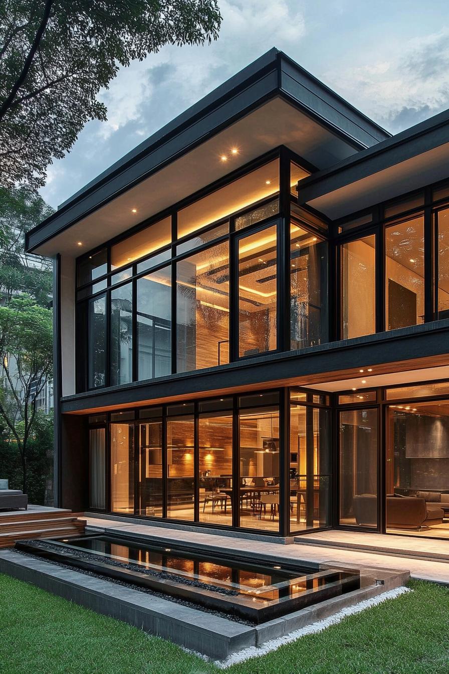 matter black steel and glass modern house facade 3