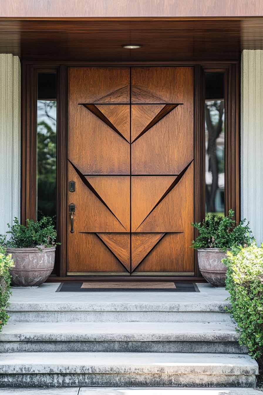 mid century house front door with geometric panels 3