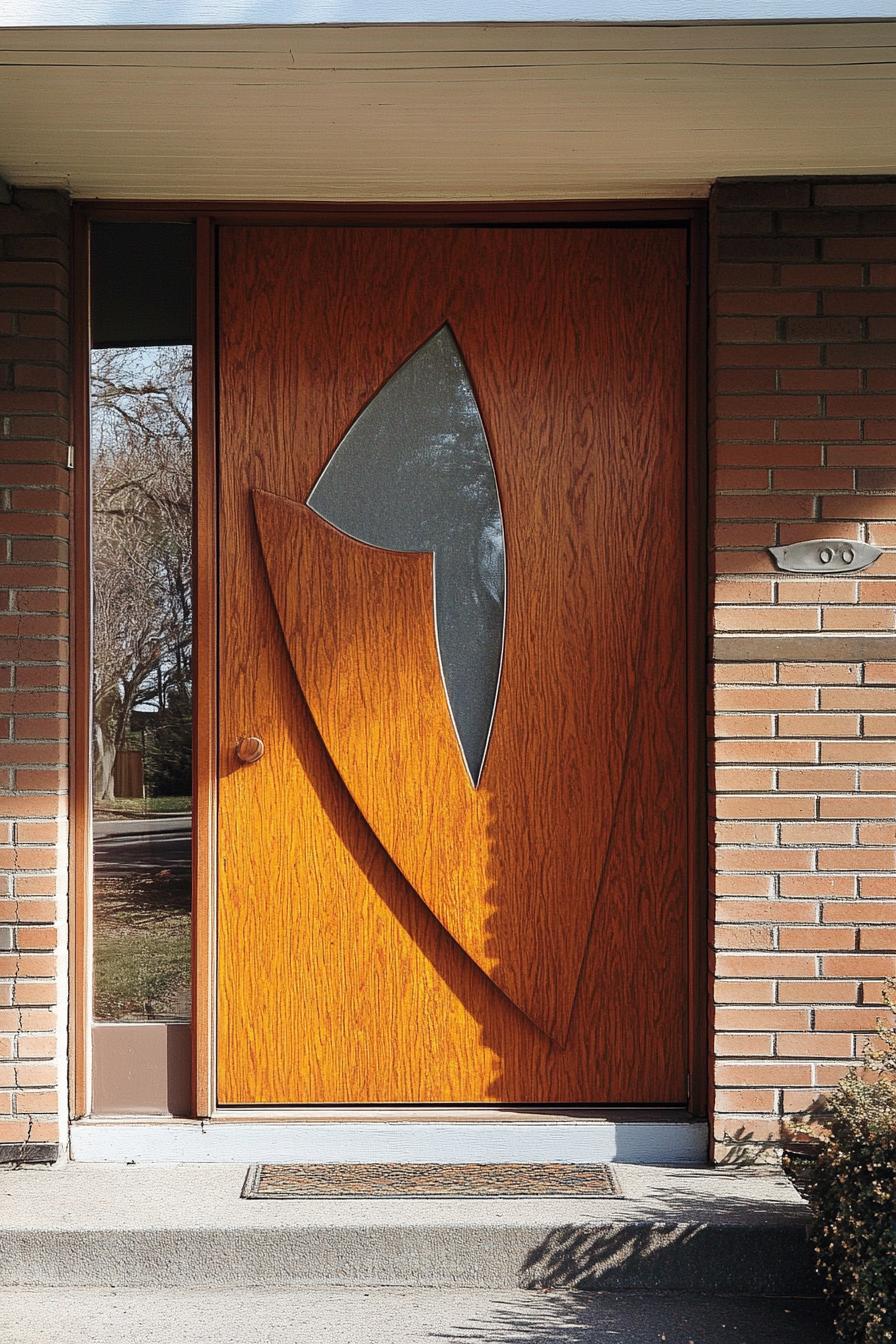 mid century house front door with geometric panels