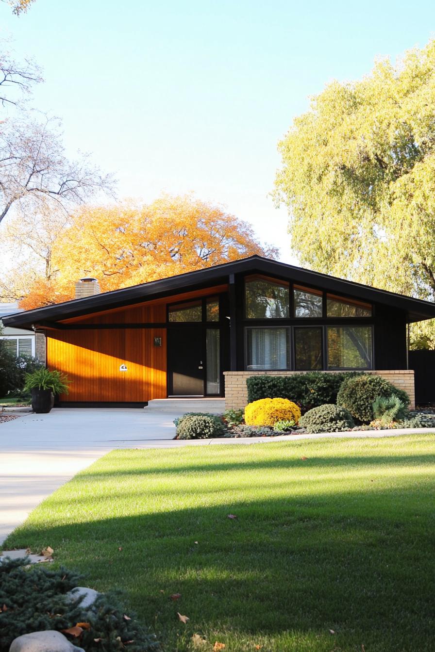 mid century modern 1950s style house with low pitch roof 1