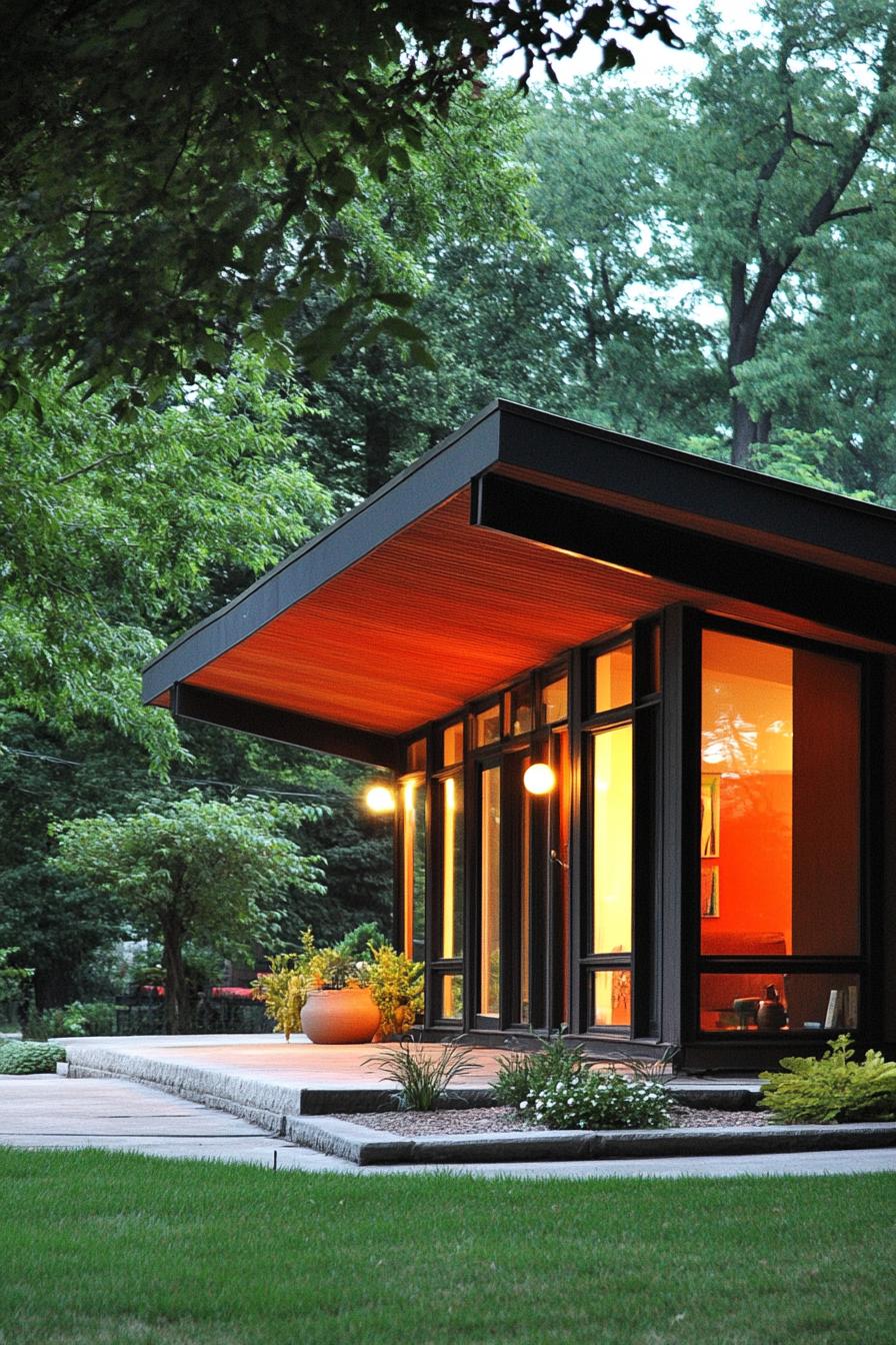 mid century modern 1950s style house with low pitch roof